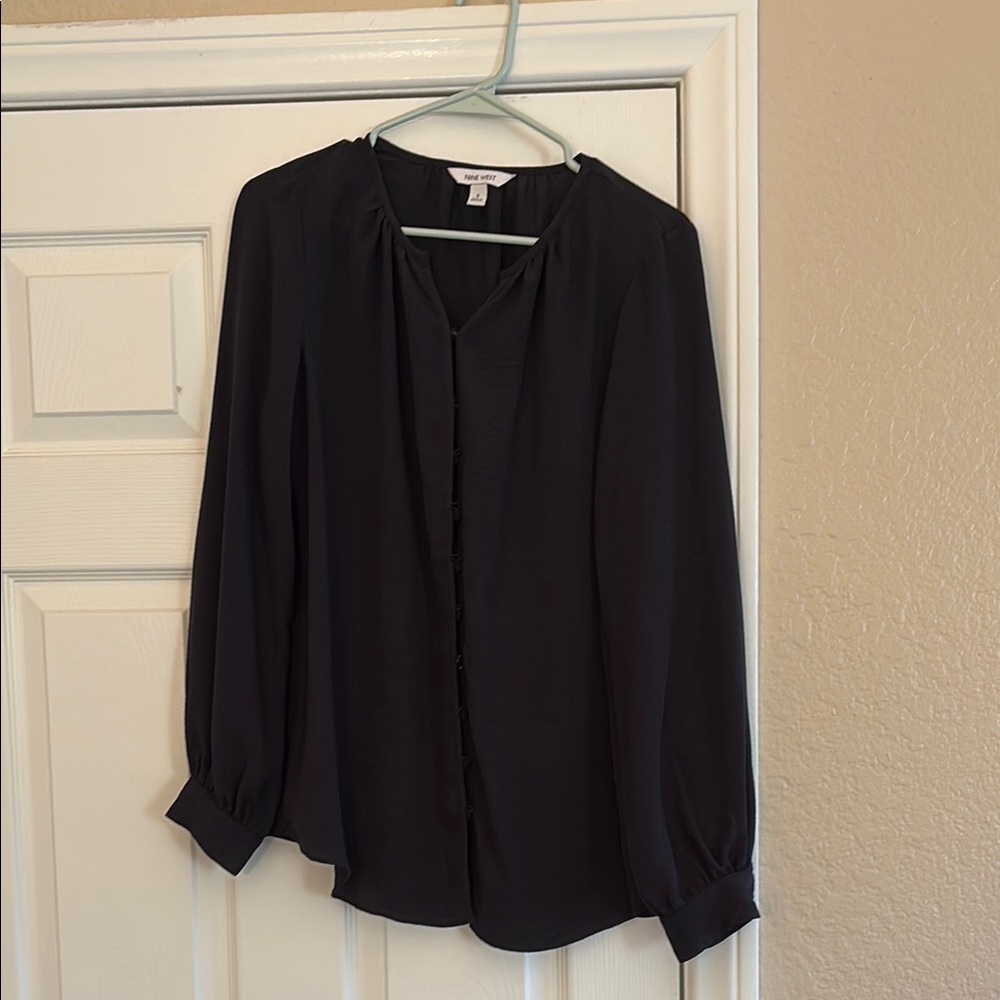 Nine West Black 3/4 Sleeve Blouse with Mandarin Collar and Relaxed Fit